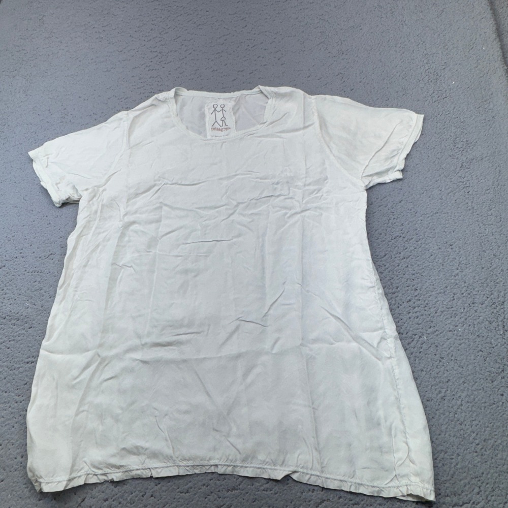 Pete & Greta by Johnny Was Top Womens Small Cream Cupra Flowy Boho Short Sleeve